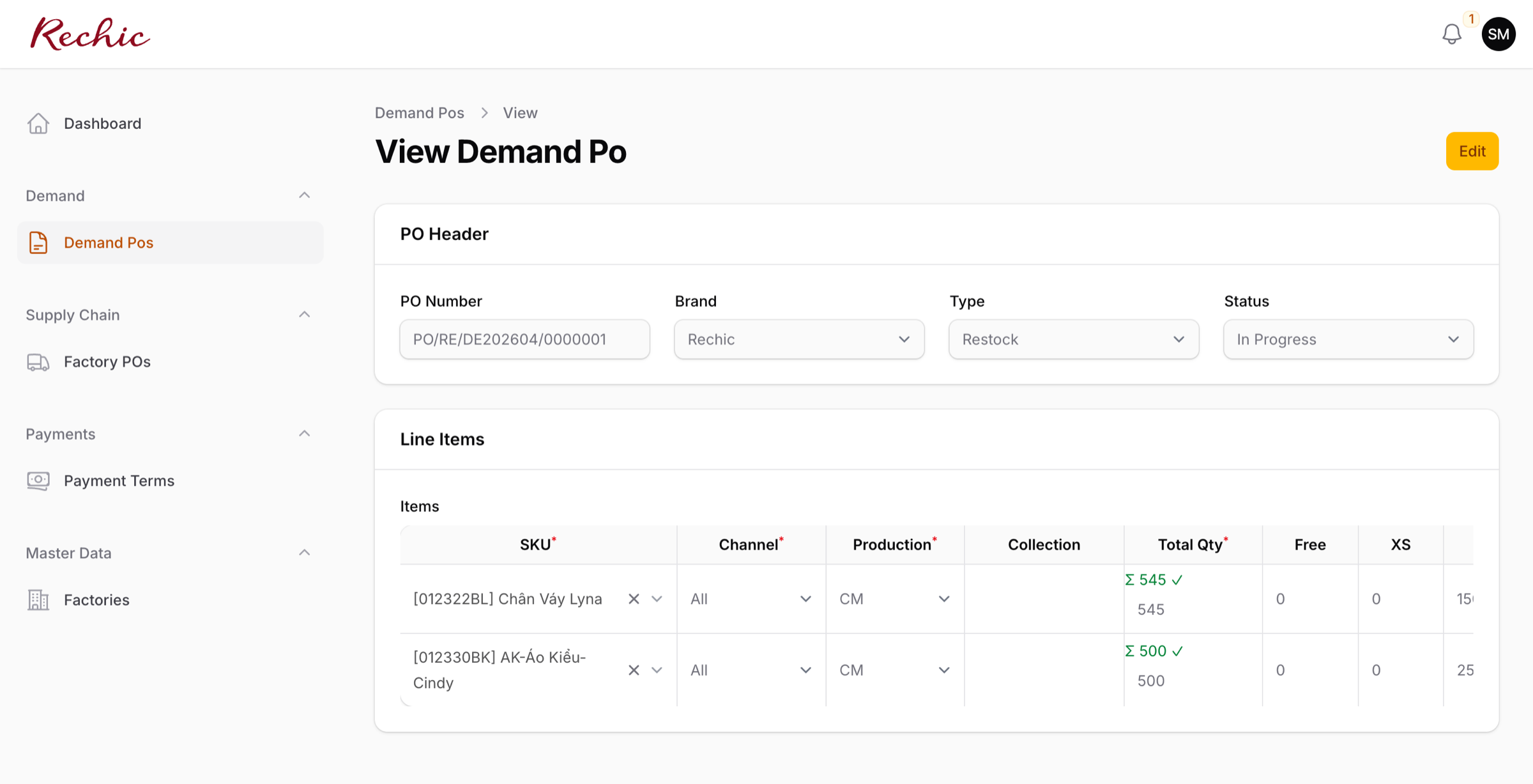 Demand PO 1 sau khi Factory PO Confirmed