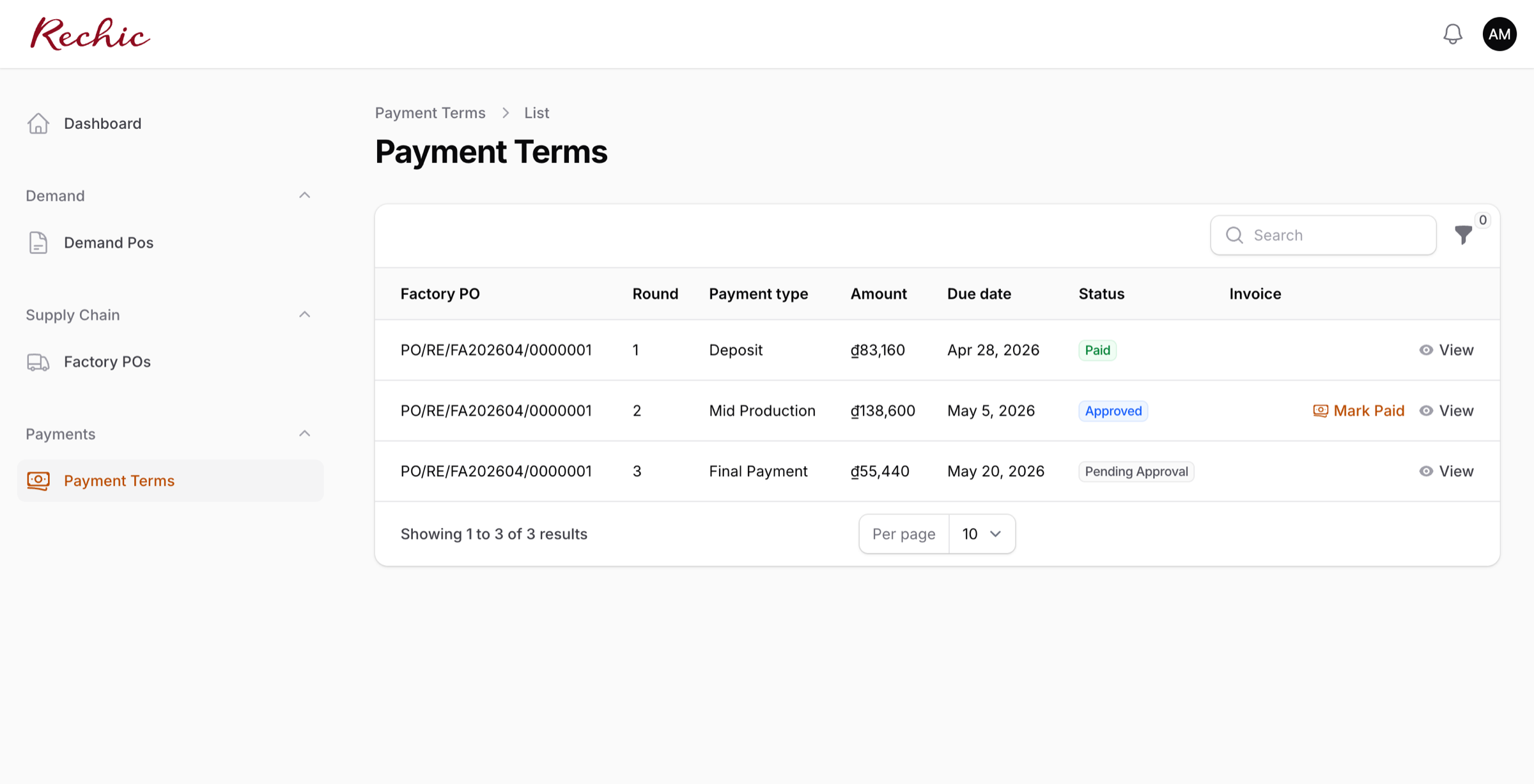 Danh sách Payment Terms